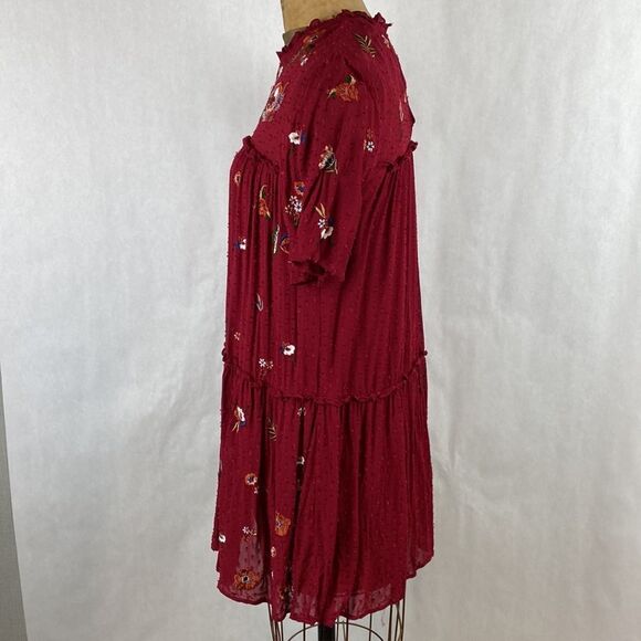 Zara Woman Floral Sequin Dress Embroidered Swiss Dot Burgandy Red Small - Picture 5 of 13